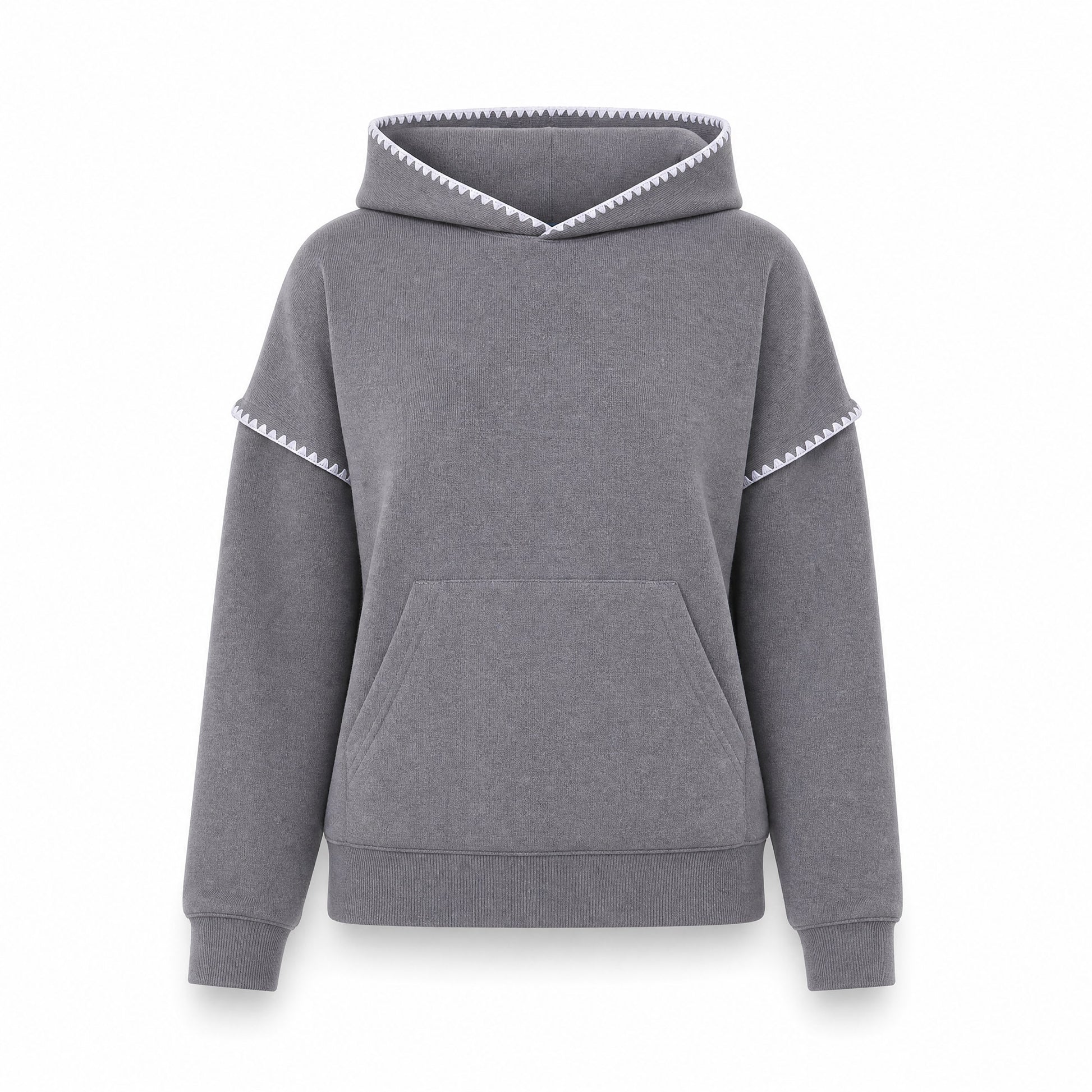 Custom Hoodie Sweater with Crochet Edges in Graphite | Merchcraft