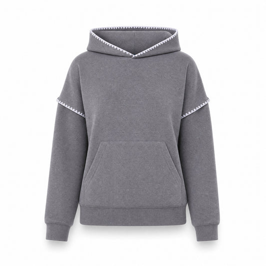 Custom Hoodie Sweater with Crochet Edges in Graphite | Merchcraft