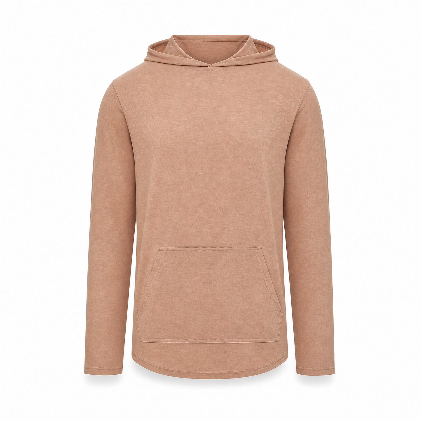 Merchcraft Custom Classic Long Sleeve Hoodie T-Shirt – Praline – front view, premium ecommerce product photo