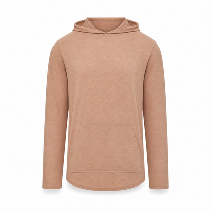 Merchcraft Custom Classic Long Sleeve Hoodie T-Shirt – Praline – front view, premium ecommerce product photo